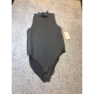 New With Tags Womens Grey Mock Neck Sleeveless Bodysuit Size L NWT